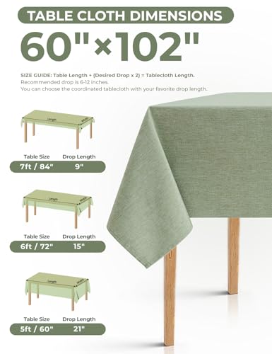 Sage Green Washable Table Cloths for 6 Ft Rectangle Tables (Sage Green / 102" x 60"-4 Pack)