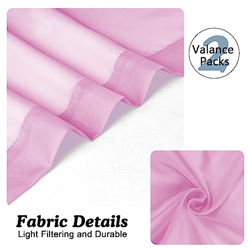 Pink Sheer Valances for Window 2 Pack (Pink / 42"W x 14"L (Pack of 2))
