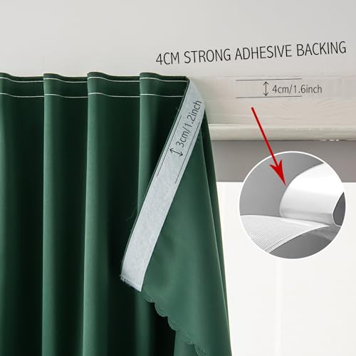 Blackout Curtains for Bedroom Stick On Curtains Window Shades Pull Down Blackout Window Cover No Drillng Self Adhesive Curtains No Rod Small Curtain (47"W x 71"L (Pack of 1) / Dark Green)