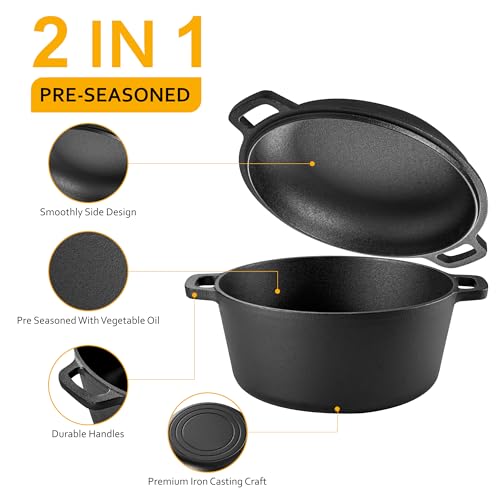 Cast Iron Dutch Oven with Skillet Lid (5QT)