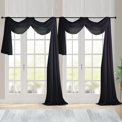Extra Long Black Sheer Curtains 144 inch 2 Panels (Black / 59"W x 144"L (Pack of 2))