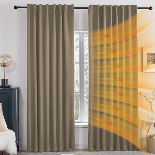 Total Blackout Curtains 95 Inch Length 2 Panels Set (Khaki/Total Blackout / 52"W x 95"L (Pack of 2))