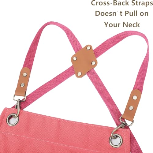 Chef Aprons for Women Men with Oversized Pockets (Pink)