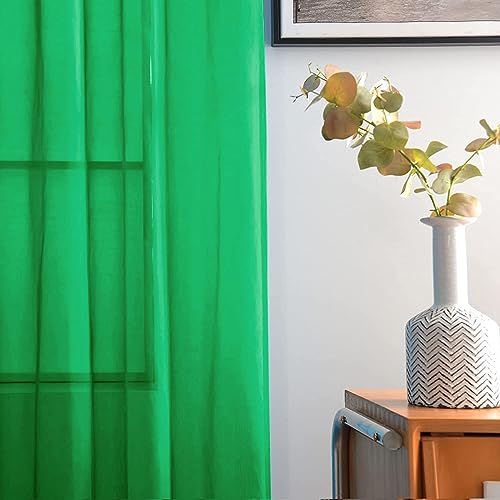 Sheer Voile Window Treatment Rod Pocket Curtain Panels for Kitchen Bedroom Living Room Drapes Sunlight Filtering Privacy Semi Home Decor Assorted Colors Sizes (Green / 52"W x 45"L (Pack of 2))