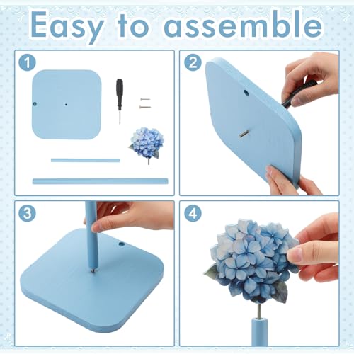 Blue Hydrangea Coquettish Cute Hydrangea Wooden Paper Towel Holder Blue Bathroom Countertop Accessories Kitchen Roll Stand Organizer Standing Apartment Decor Housewarming Gift (Blue Hydrangea)