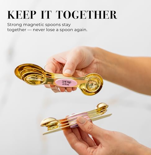 Pink Magnetic Measuring Spoons Set (Classic / Pink & Champagne Gold)