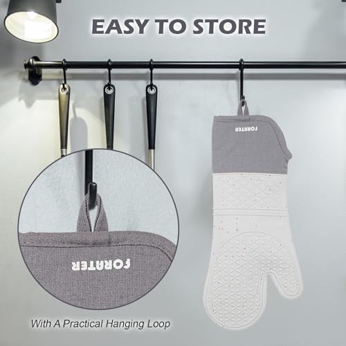 Extra Long Silicone Oven Mitts (Gray / 15''-2pcs)