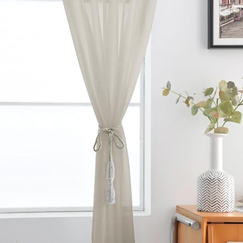 Basic Rod Pocket Sheer Voile Window Curtain Panels Ancient Grey 1 Pair 2 Panels 52 Width 96 Inch Long for Kitchen Bedroom Children Living Room Yard（Ancient Grey (Ancient Grey / 52"W x 96"L (Pack of 2))