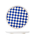 Ceramic Checkered Serving Plate with Gold Accent (Blue)