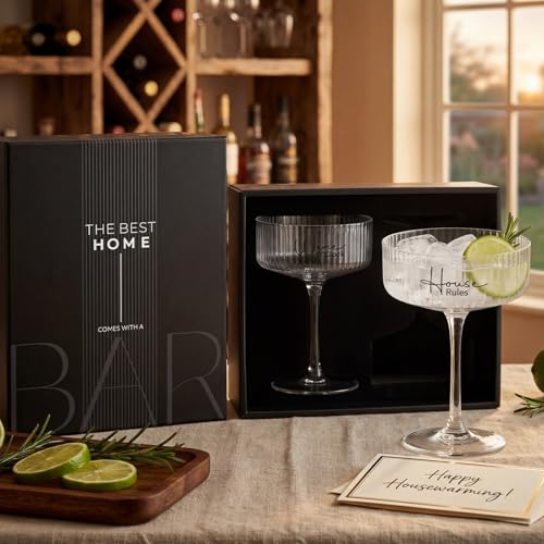 8.5oz Ribbed Coupe Glasses Set of 2 (The Best Home（White） / Set of 2（Gift box）)
