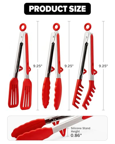 Kitchen Tongs for Cooking (Red / 9 inch)