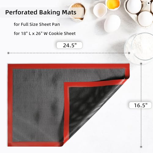 Perforated Silicone Baking Mat for Full Size Sheet Pan (Black Background with Red Trim / 24.5"L x 16.5"W)