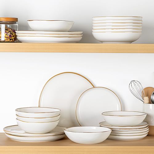Ceramic Dinnerware Sets for 6 (Pearl White / Service for 6(18Pcs))