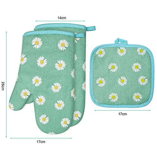 Oven Mitts and Potholders (Daisy-green)