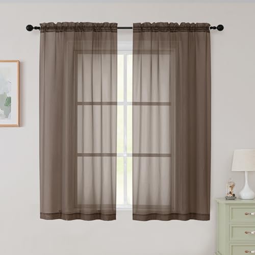 Sheer Chocolate Curtains for Bedroom Living Room 54 Inch Length 2 Panels Set (Chocolate / 42"W x 54"L (Pack of 2))