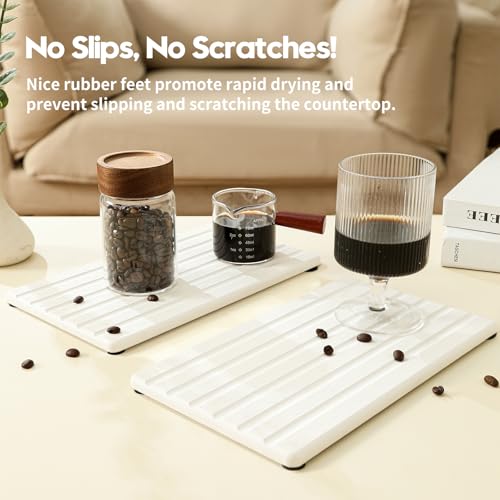 2PCS Water Absorbing Stone Drying Tray Mat for Bathroom Sink & Kitchen Counter Organizer