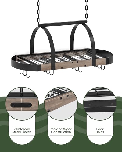 Hanging Pot Rack (Greige and Black / 31.5''L x 15.7''W x 13''H)