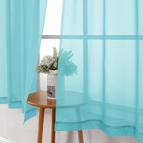 Aqua Sheer Curtains for Bedroom 54 Inch Length 2 Pcs (Aqua / 42"W x 54"L (Pack of 2))