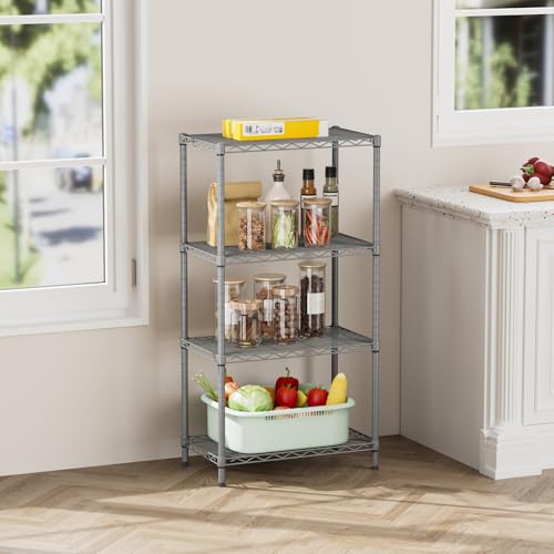 4 Metal Shelves Wire Shelving Storage Shelf Adjustable Unit Pantry (Grey / 4 Tier 14"Dx24"Wx48"H)