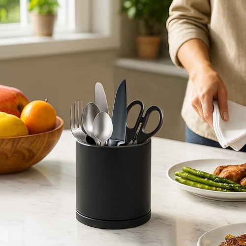 360° Rotating Kitchen Utensil Holder (Black / 5")