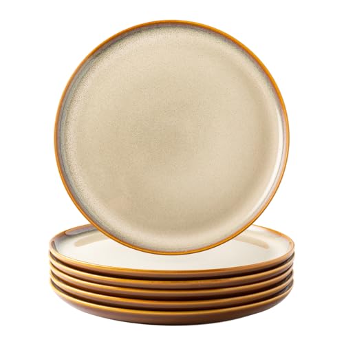 Ceramic Dinner Plates Set of 6 (10.5 Inch for 6 / Reactive-Kahki)