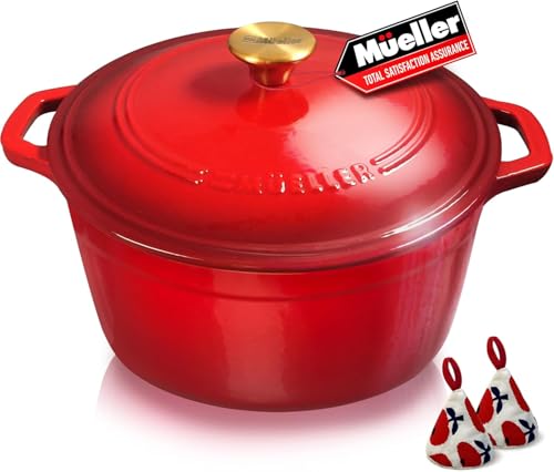 MUELLER HOME 7.5 QT Enameled Cast Iron Dutch Oven (7.5 Quart -Round / Red)