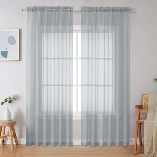 Light Grey Sheer Curtains 84 Inches Long 2 Panels (Light Grey / 59"W x 84"L (Pack of 2))