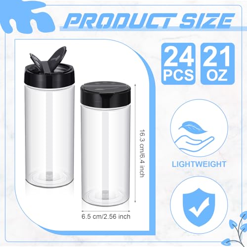 24 Pcs Plastic Spice Jars Clear Reusable Containers (Clear and Black / 21 oz / Cylinder)