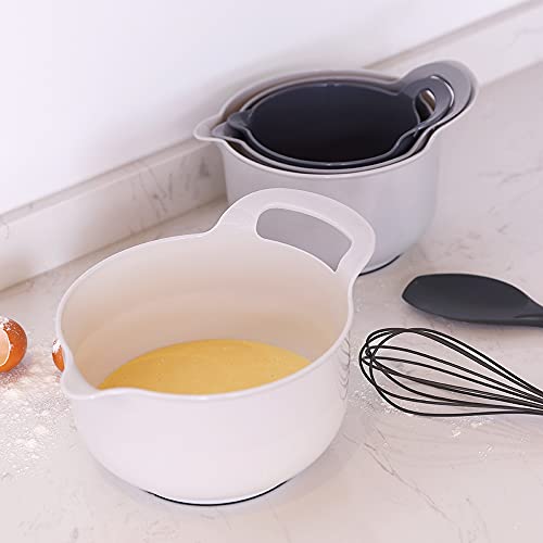 4 Pack Nesting Mixing Bowl with Pour Spout and Handle (Gray)