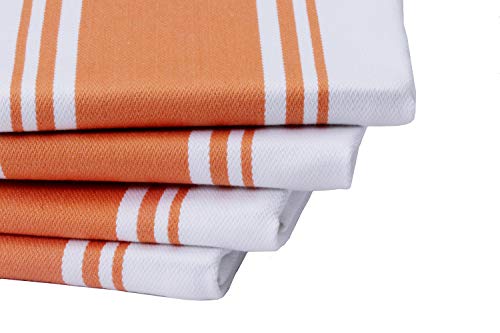 Kitchen Towels 100% Cotton Pack of 4 (Orange / 4 Stripe Towels)