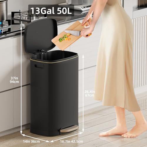 13 Gallon Kitchen Trash Can with Lid (Black / 13 Gallon)