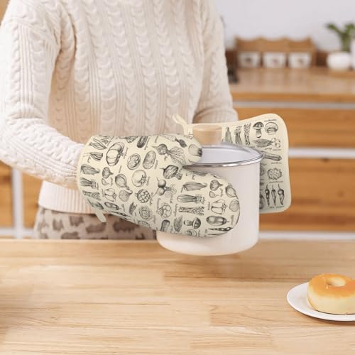 Vegetable Silicone Oven Mitts Pan Mats Set of 2 (Black10)