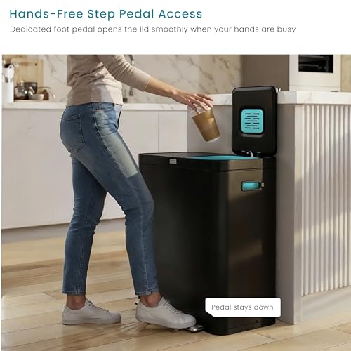 16 Gallon Kitchen Trash Can with Dual Compartments (Black / 16 Gallon)