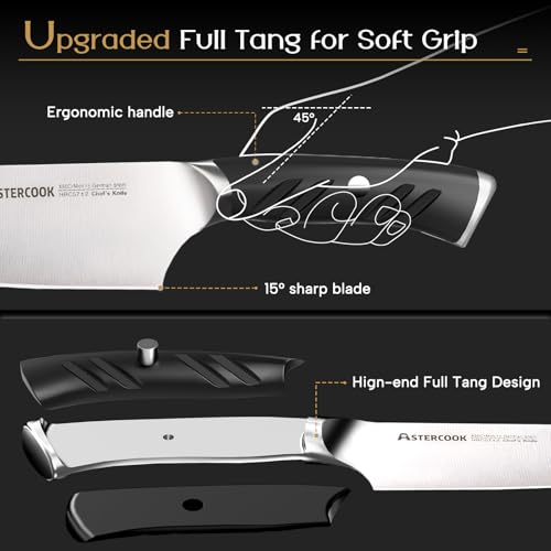 Knife Set Kitchen Knives Set with Block and Dual Sharpener Full Tang 15 Pcs German Stainless Steel Sharp Blade Dishwasher Safe with Ergonomic Handle (Premium Black Pro（Ultra Sharp）with Dual Sharpener)