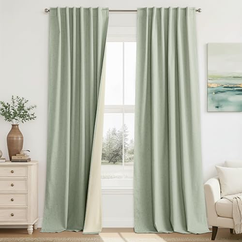 100% Blackout Sage Green Linen Curtains (Z - Sage Green / 52"W x 96"L (Pack of 2))
