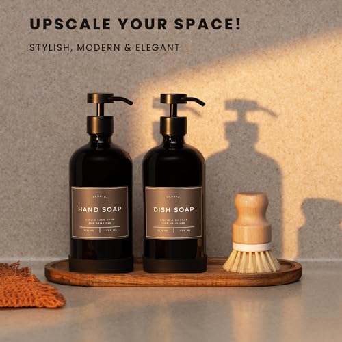 Hand and Dish Soap Dispenser for Kitchen and Bathroom (Gloss Black Bottle / Black Pump)