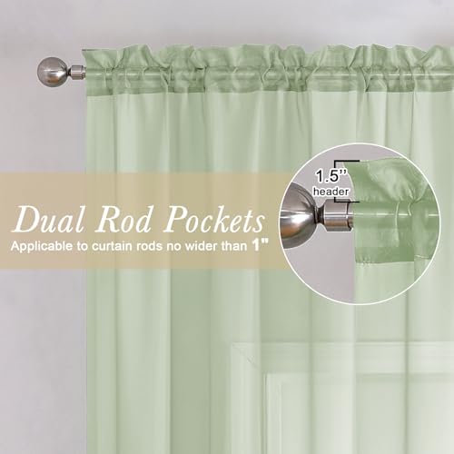 Light Green Sheer Curtains 96 Inches Long 2 Panels (Light Green / 42"W x 96"L (Pack of 2))