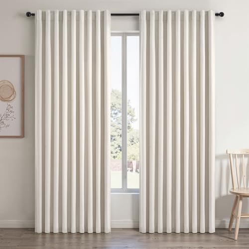Blackout Curtains 70 Inch Length Wide Linen Black Out Curtain for Living Room Natural Birch Thick Linen Texture Thermal Sound Proof Noise Reducing Heavy Large Window Drapes (Birch / 70"W x 102"L (Pack of 2))