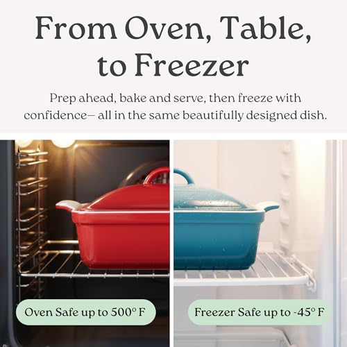 Stoneware Casserole Dish Bakeware with Lid (2.5 Qt / Deep Red)