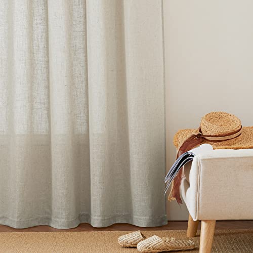 Extra Long Linen Curtains for Dining Room 120 inches Long (Angora / 52"W x 120"L (Pack of 2))