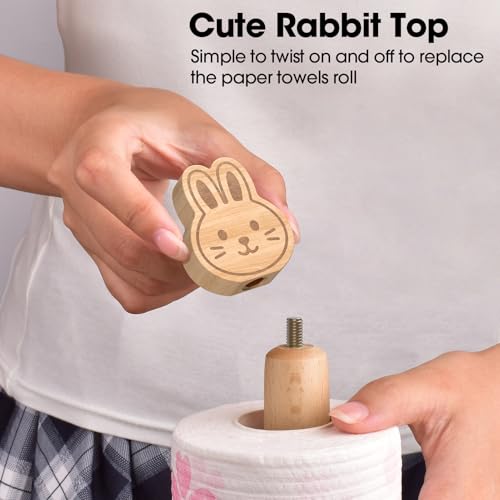 Cute Wooden Paper Towel Holder Countertop (Rabbit / Standard)