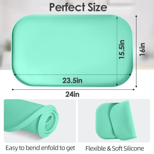 Silicone Coffee Maker Mat with Lip for Countertops (Mint Green / 24'' x 16'')