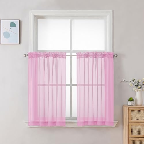 Pink Sheer Curtains 30 inch Length 2 Panels (Pink / 42"W x 30"L (Pack of 2))