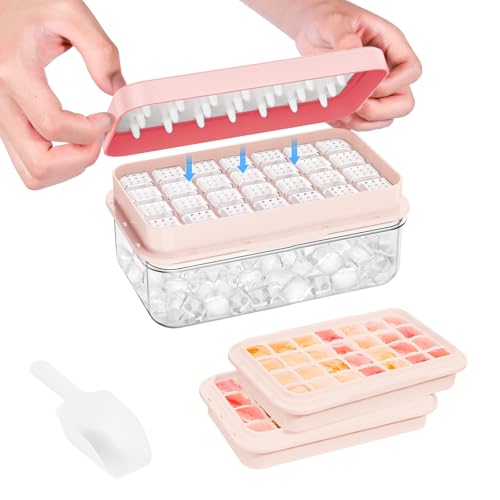 Ice Cube Tray with Lid and Bin (Pink / 0.8"-56Cubes)
