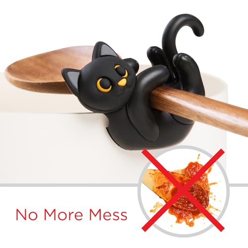 Itera Black Silicone Cat Spoon Rest Kitchen Gadget Utensil Holder (Black)