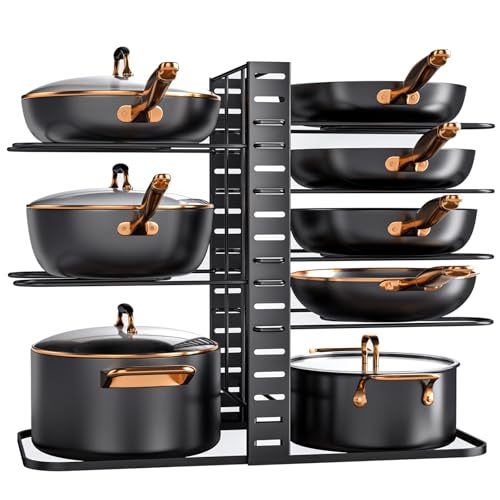 8 Tier Lightweight Pots and Pans Organizer under Cabinet (Black / 14.55"H)