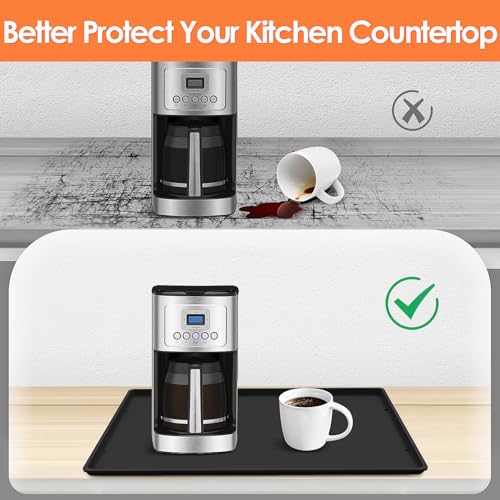 Silicone Coffee Maker Mat with Lip for Countertops (Black / 19.7'' x 15'')