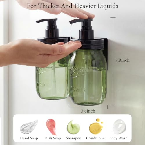 Plastic Mason Jar Soap Dispenser with Pump Lid 16OZ (Green Jar With Black Pump)