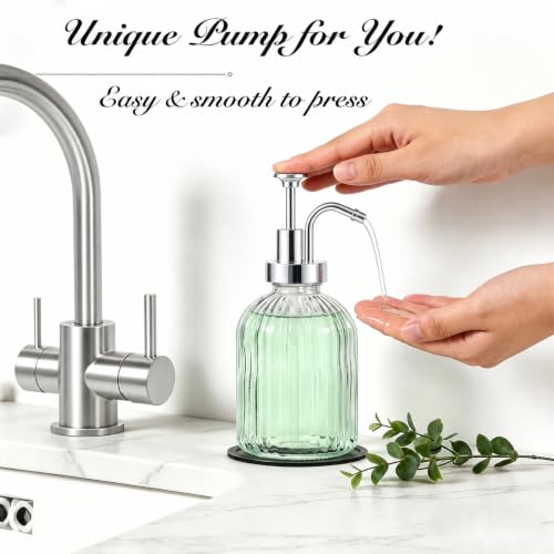 12oz Clear Glass Liquid Soap Dispenser (Clear, Silver Pump, 2pcs)