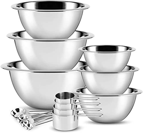 Stainless Steel Mixing Bowls with Measuring Cups & Spoons Set of 14 (14 Piece Set)